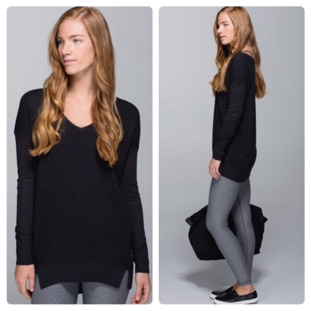 Lululemon The Sweater Life Pullover V Neck Tunic Charcoal Gray Black approx XS